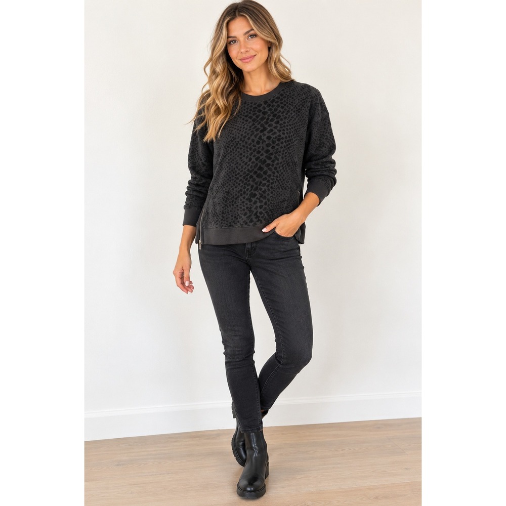 Rails Sweatshirt Womens XS Black Velvet Animal Print Side Zip Edgy Streetwear